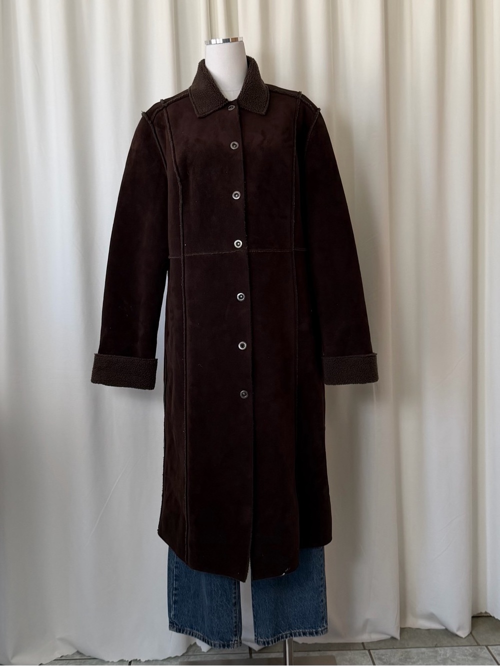Valerie Stevens Brown Faux Suede & Faux Shearling Long Coat XL. - Picture 3 of 14